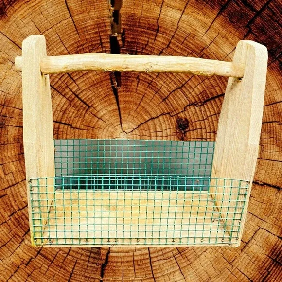 Primitive Rustic Wood and Metal Wire Storage Basket Farmhouse Barn Art